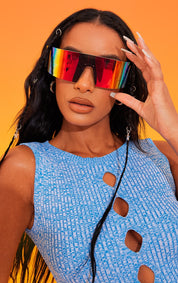 Multi Mirrored Wrap Around Visor Sunglasses