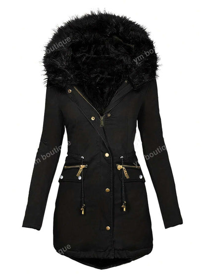 Women Hooded Faux Fur Collar Jacket, Autumn/Winter