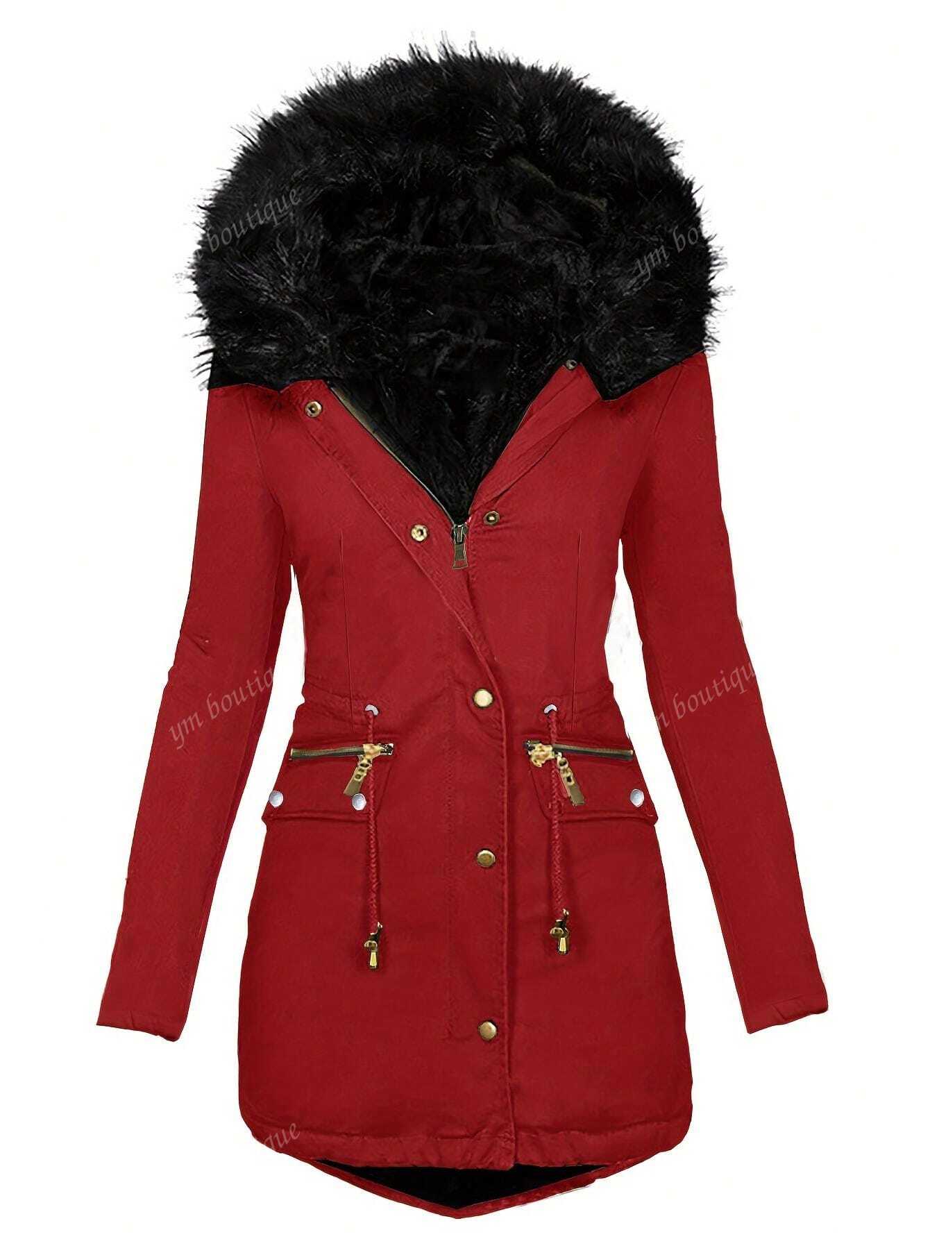 Women Hooded Faux Fur Collar Jacket, Autumn/Winter