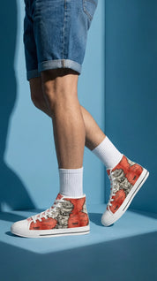 Indus Civilization Map High Top Sneakers (Red & White)