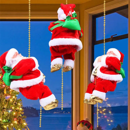 Christmas Electric Santa Claus Climbing Rope or Ladder Plush Doll Creative Music Xmas Tree Decor Birthday festival Kids gifts ,Toys