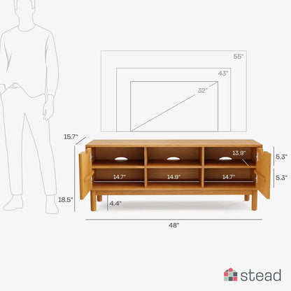 Low Profile Fluted TV Stand - Mid Century Media Console - Living Room Furniture - 48” Entertainment Center with Shelves