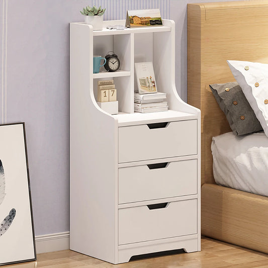 Modern Bedroom Storage Bedside Organizer Nightstand Furniture with 3 Drawer White