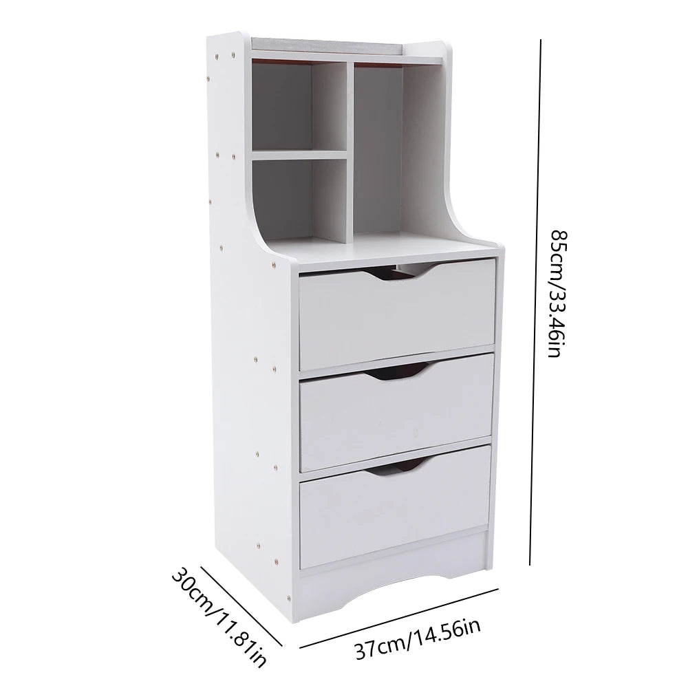 Modern Bedroom Storage Bedside Organizer Nightstand Furniture with 3 Drawer White