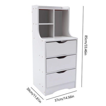 Modern Bedroom Storage Bedside Organizer Nightstand Furniture with 3 Drawer White