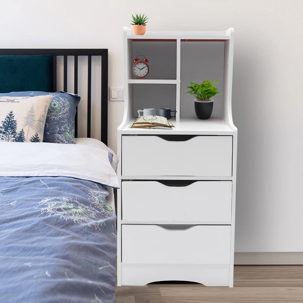 Modern Bedroom Storage Bedside Organizer Nightstand Furniture with 3 Drawer White