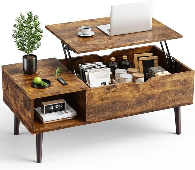 Modern Lift Top Coffee Table Wooden Furniture with Storage Shelf and Hidden Compartment for Living Room Office