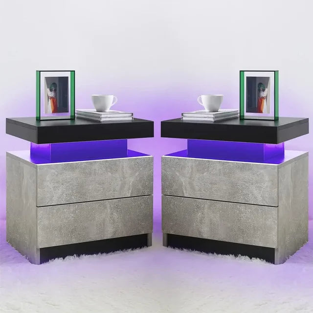 Side Bed Table With LED Light Bedside Tables for the Bedroom