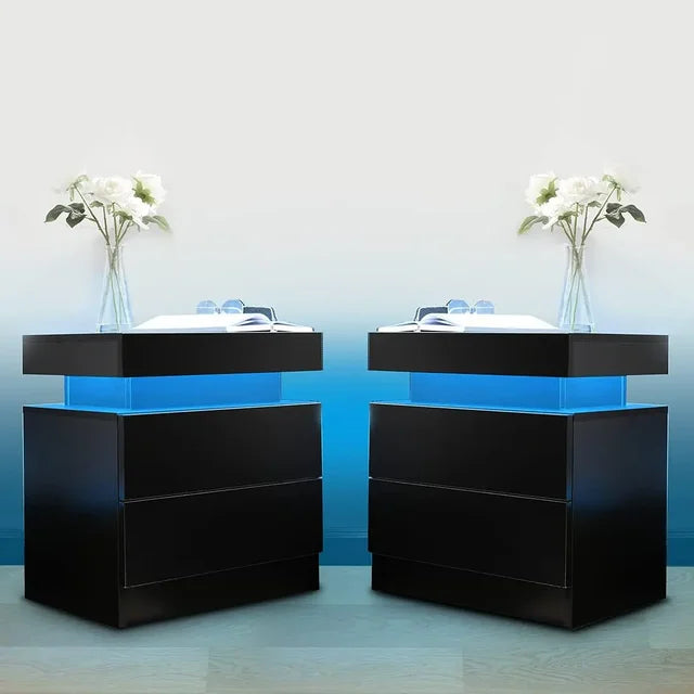 Side Bed Table With LED Light Bedside Tables for the Bedroom