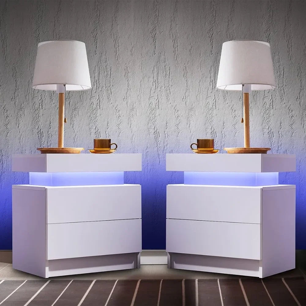 Side Bed Table With LED Light Bedside Tables for the Bedroom