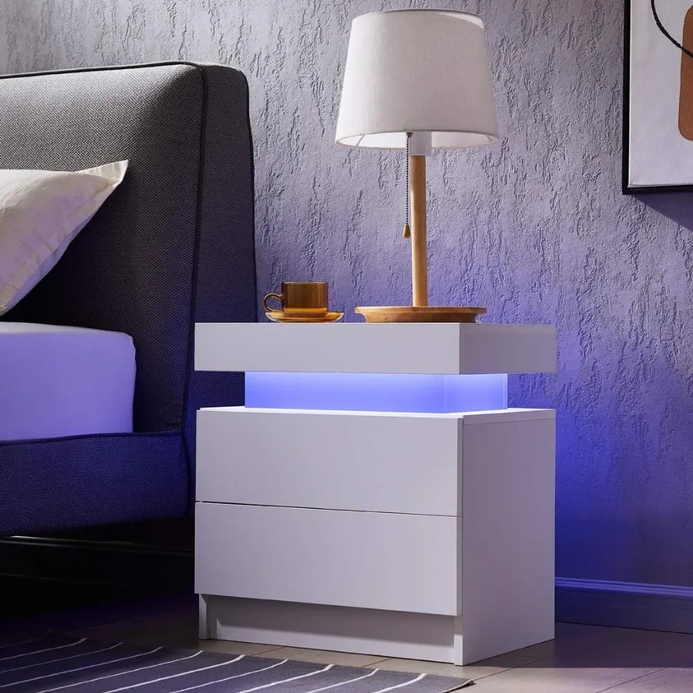 Side Bed Table With LED Light Bedside Tables for the Bedroom