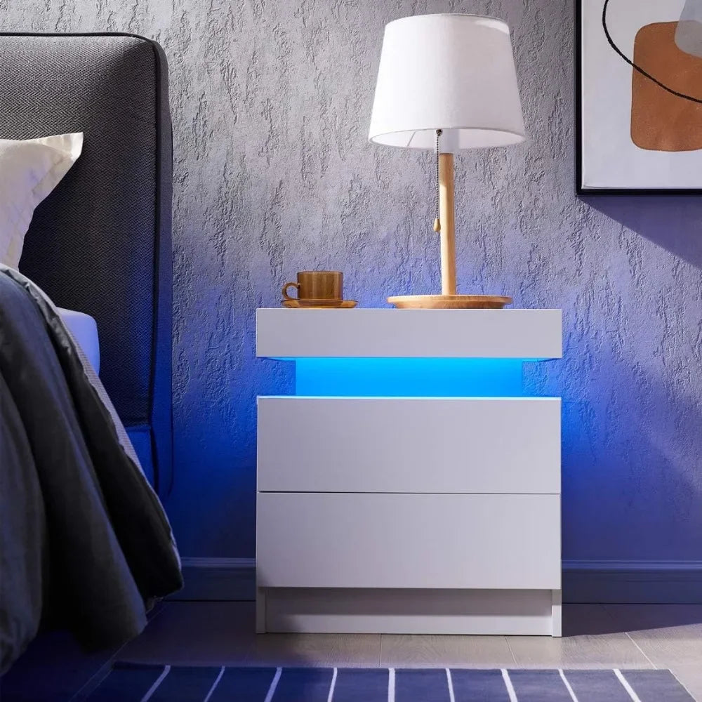 Side Bed Table With LED Light Bedside Tables for the Bedroom