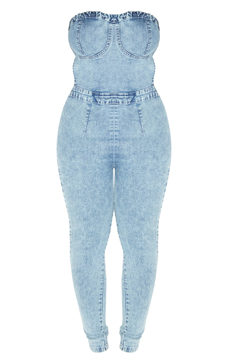 Shape Vintage Light Wash Cup Detail Tie Back Denim Jumpsuit