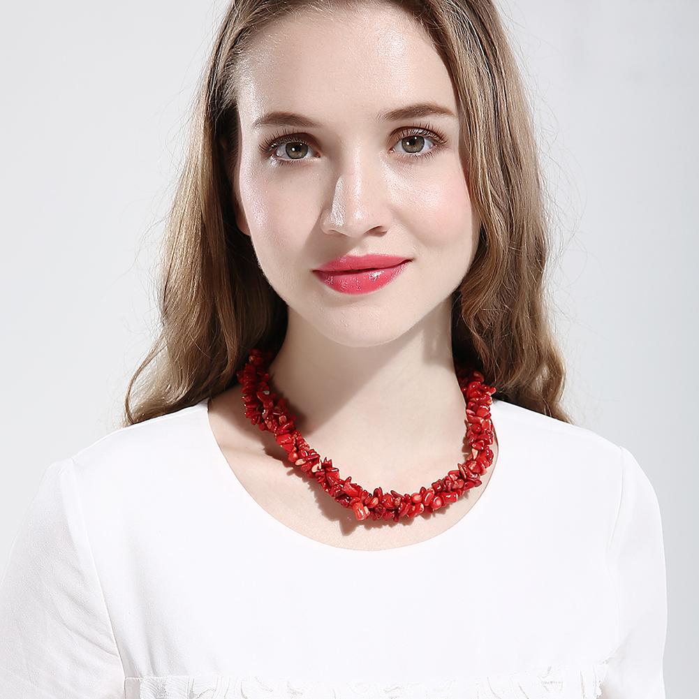 Red Natural Stone Necklace in 18K Gold Plated