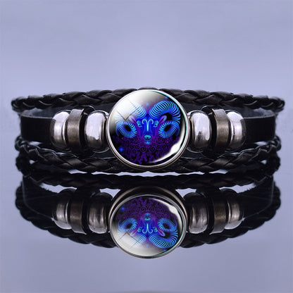 12 Zodiac Signs Constellation Charm Bracelet Men Women Fashion Multilayer Weave leather Bracelet & Bangle