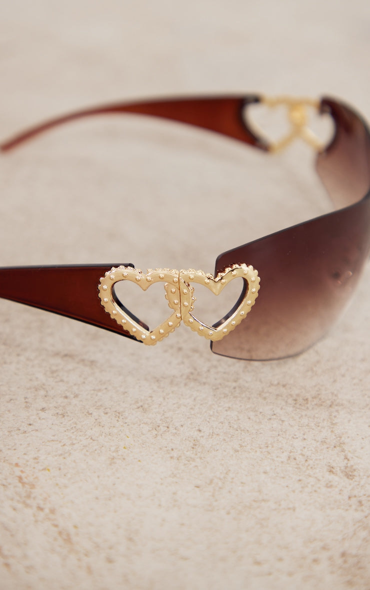 Clear Heart Diamante 90s Visor Sunglasses