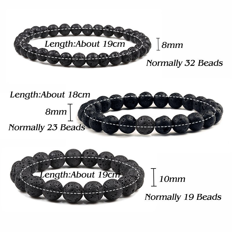 6mm 8mm 10mm Natural Volcanic Stone Beads Bracelets -Black Lava