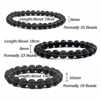 6mm 8mm 10mm Natural Volcanic Stone Beads Bracelets -Black Lava