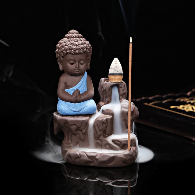 Lucky Monk with Small Buddha Incense backflow Burner + 50pcs Incense Cones