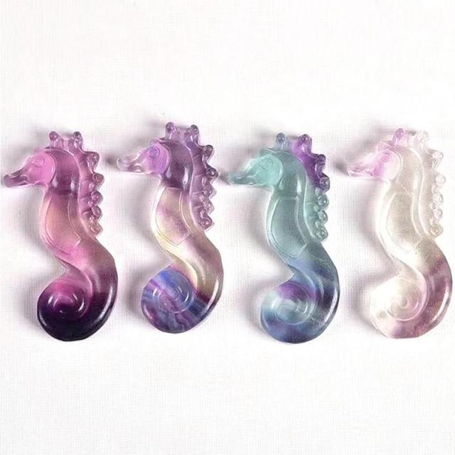 1pc Random Natural Rainbow Fluorite Seahorse