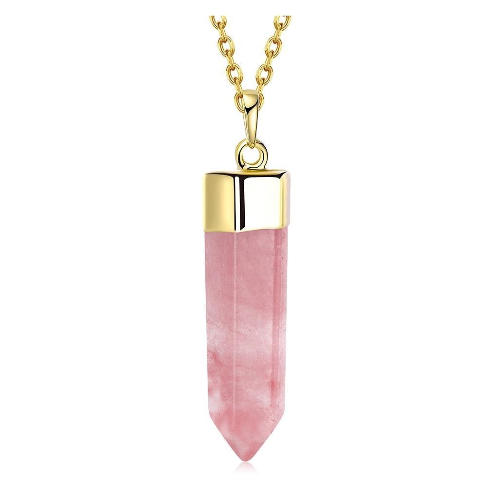 Natural Rose Quartz Natural Stone Necklace in 18K Gold Plated