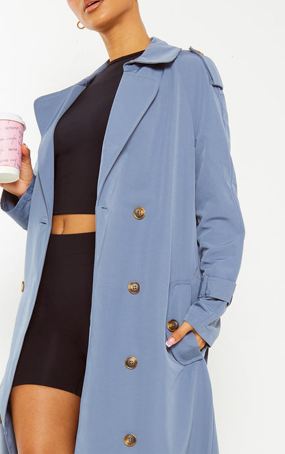 Petite Blue Oversized Trench Coat