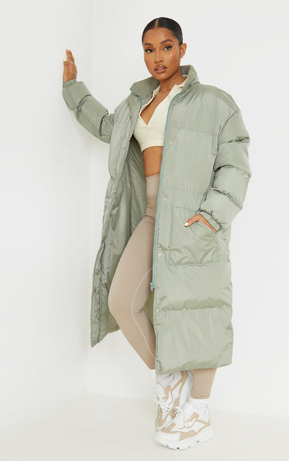 Petite Sage Green Maxi Puffer Coat