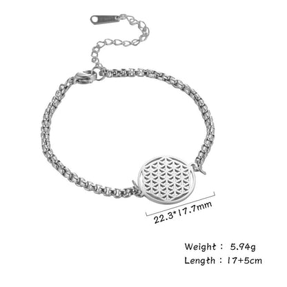 Flower of Life Round Stainless Steel Bracelet Gold Silver Color Charm Bracelets for Women Chain Fashion Jewelry Gifts