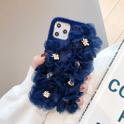 Luxury Girl Fashion 3D Beautiful Lace Cloth Flower Furry Back Phone Case Cover For iPhone 11 Pro Max XS Max XR X 8 7 6 6S Plus