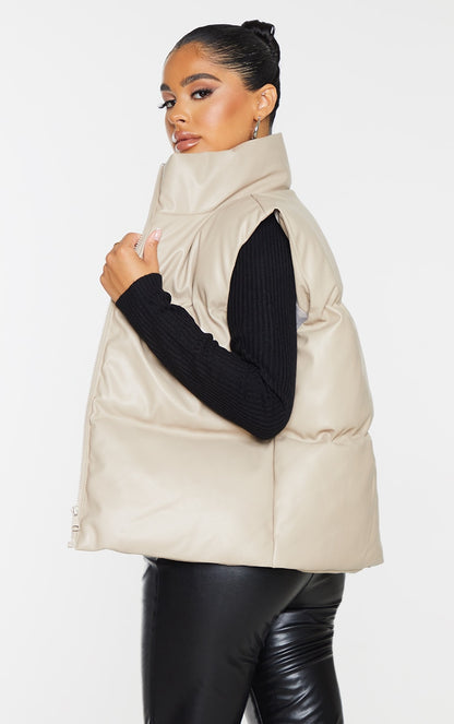 Petite Stone Faux Leather Puffer Gilet