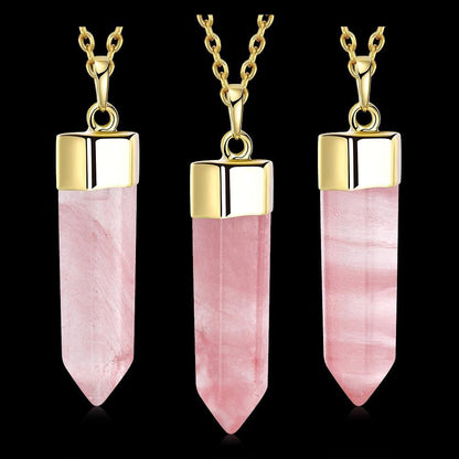 Natural Rose Quartz Natural Stone Necklace in 18K Gold Plated