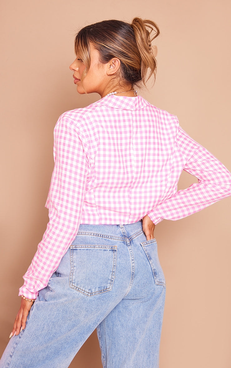 Pink Gingham Cropped Blazer