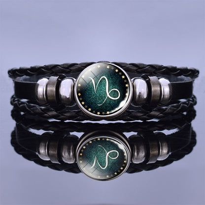 12 Zodiac Signs Constellation Charm Bracelet Men Women Fashion Multilayer Weave leather Bracelet & Bangle