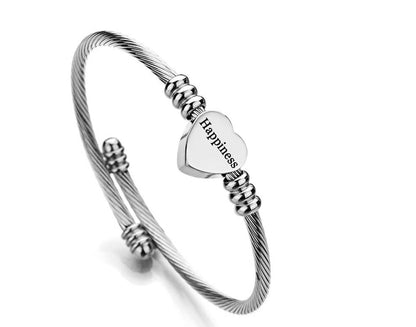 Gratuity Gift "Happiness" Stainless Steel Charm Bangle