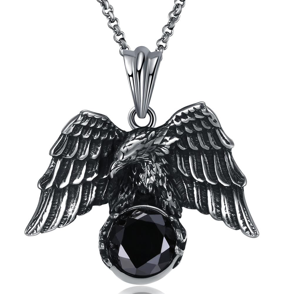 Onyx Stone Eagle Stainless Steel Pendant Necklace