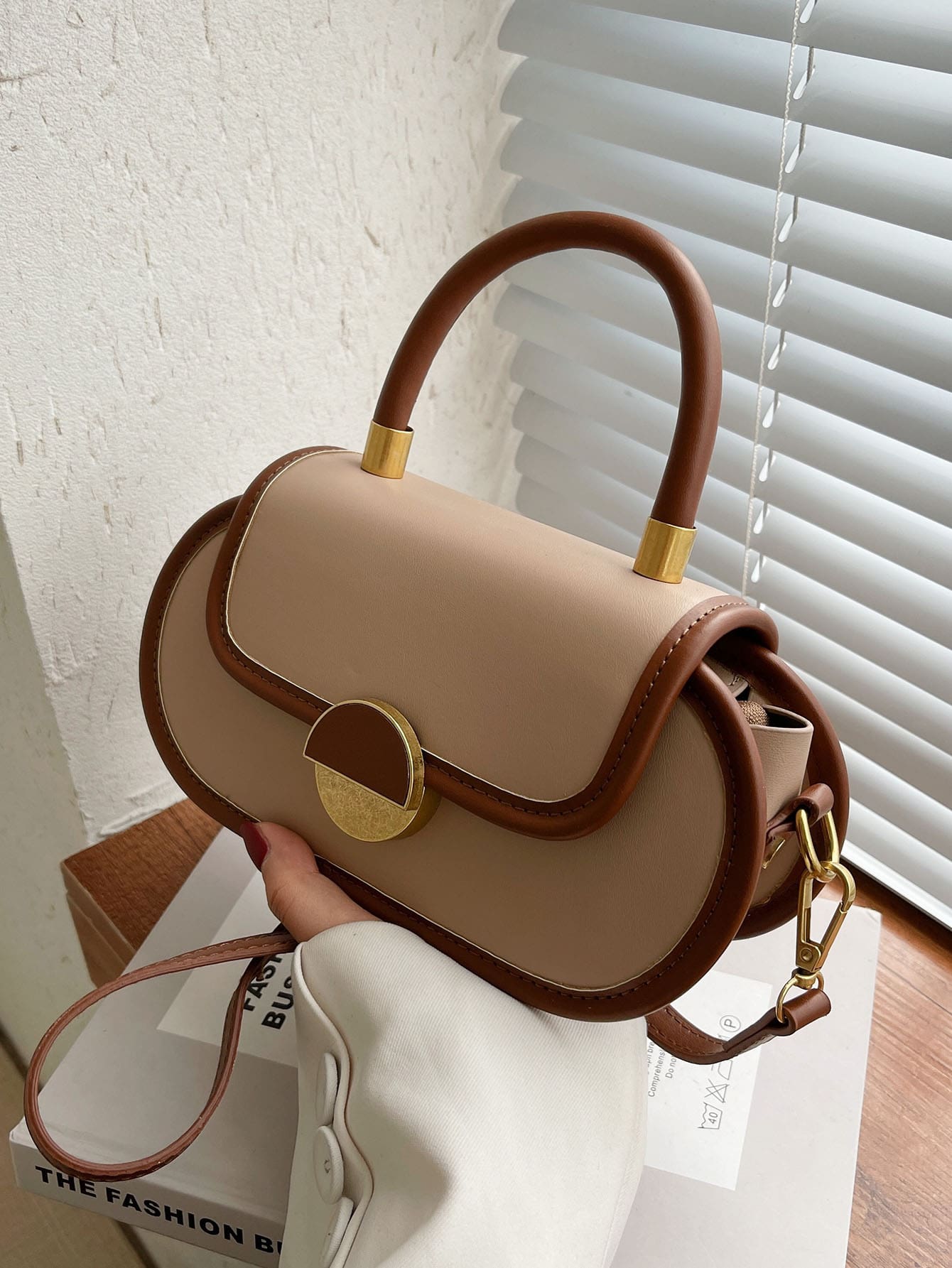 Contrast Binding Flap Satchel Bag