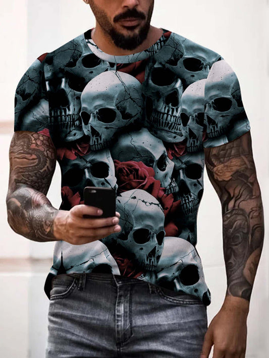 Men Floral Skull Print Tee, Men's Halloween wear, Men's Halloween T-shirt