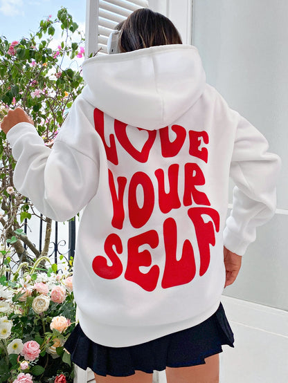 Qutie Slogan Graphic Drop Shoulder Drawstring Thermal Lined Hoodie