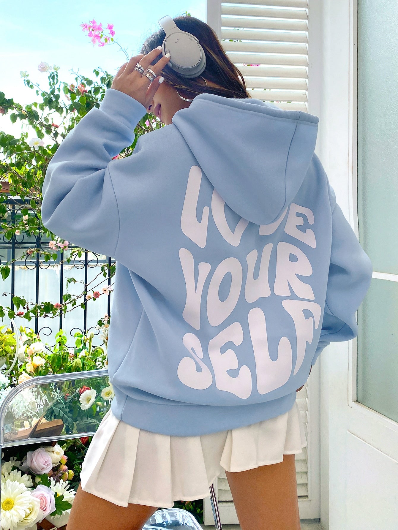 Qutie Slogan Graphic Drop Shoulder Drawstring Thermal Lined Hoodie