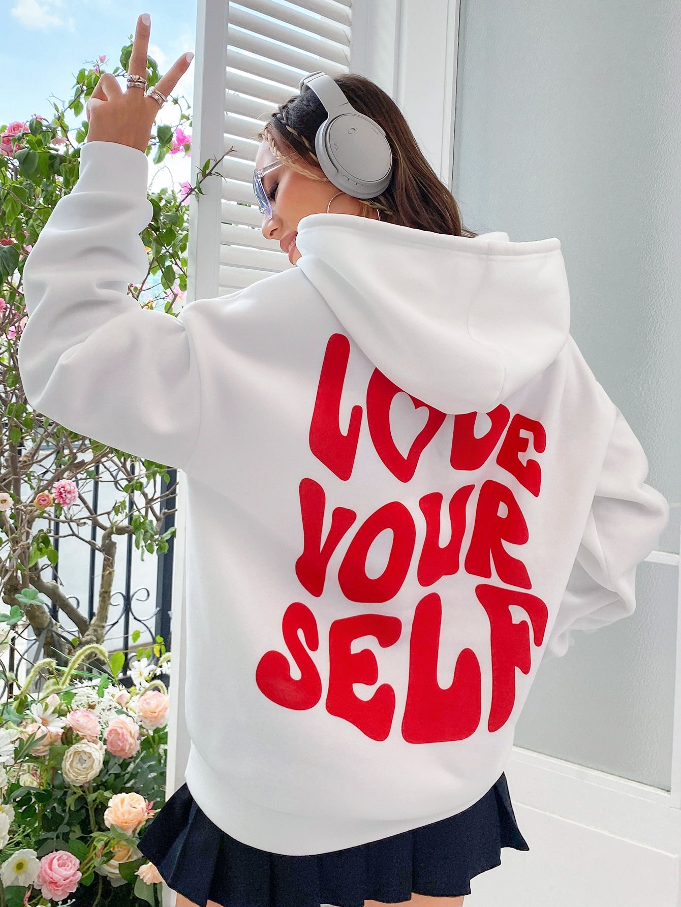 Qutie Slogan Graphic Drop Shoulder Drawstring Thermal Lined Hoodie