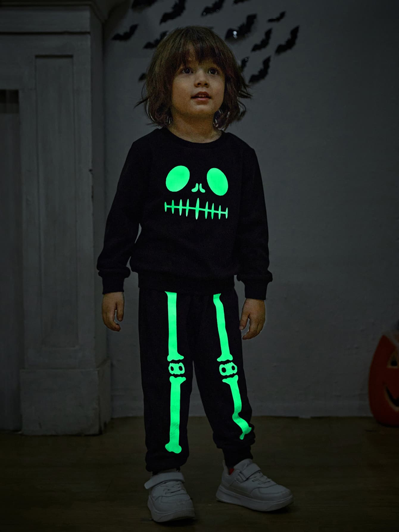 Toddler Boys Skeleton Graphic Pullover Sweatpants Set, Halloween kinds wear