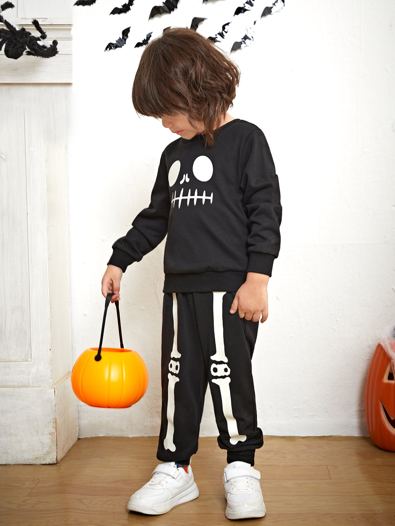 Toddler Boys Skeleton Graphic Pullover Sweatpants Set, Halloween kinds wear