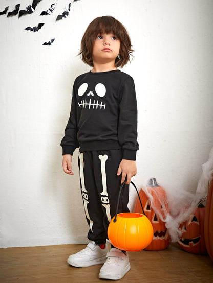 Toddler Boys Skeleton Graphic Pullover Sweatpants Set, Halloween kinds wear