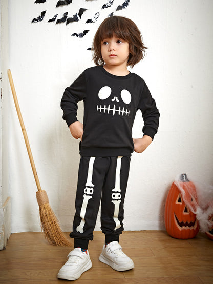 Toddler Boys Skeleton Graphic Pullover Sweatpants Set, Halloween kinds wear