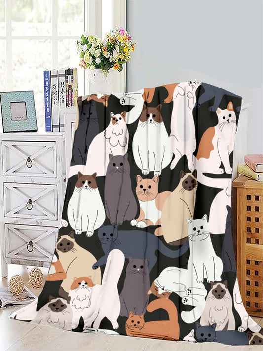 1pc Cartoon Cat Pattern Blanket