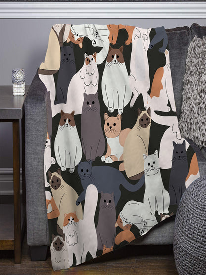 1pc Cartoon Cat Pattern Blanket