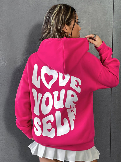 Qutie Slogan Graphic Drop Shoulder Drawstring Thermal Lined Hoodie