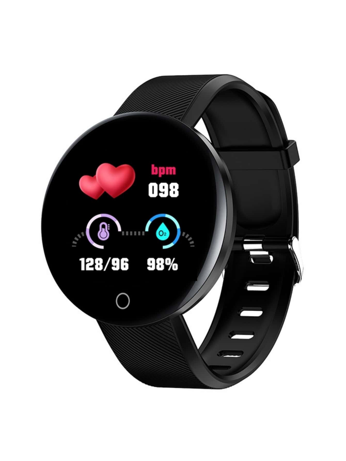 1pc Black Silicone Strap Sporty Heart Rate Monitoring And Weather Multi-function Round Smart Watch, Compatible With Androids IOS iphone