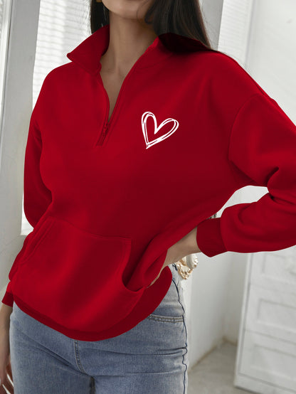 LUNE Heart Print Half Zip Drop Shoulder Sweatshirt