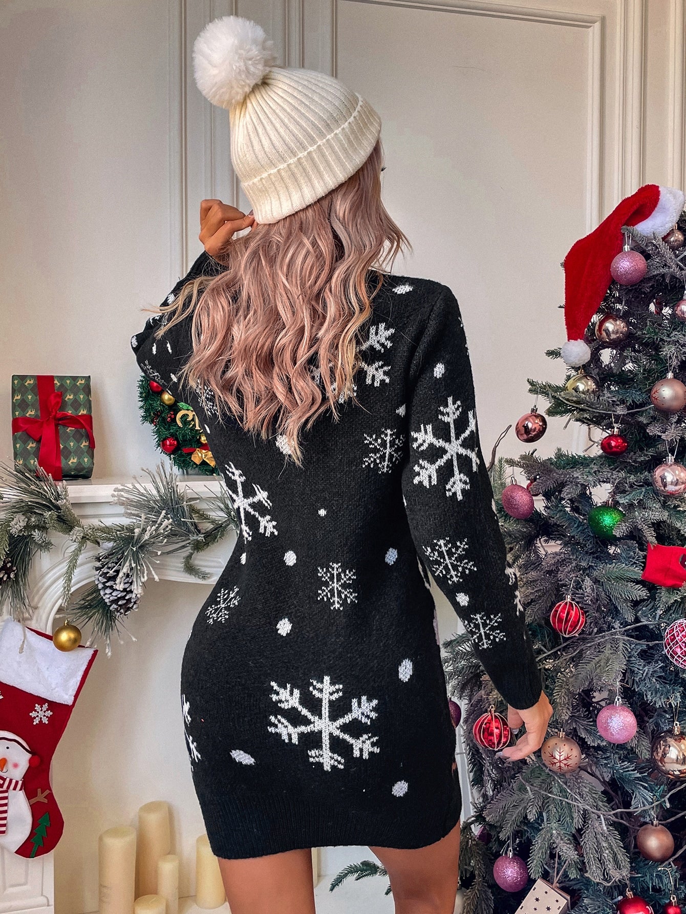 LUNE Christmas Pattern Sweater Dress